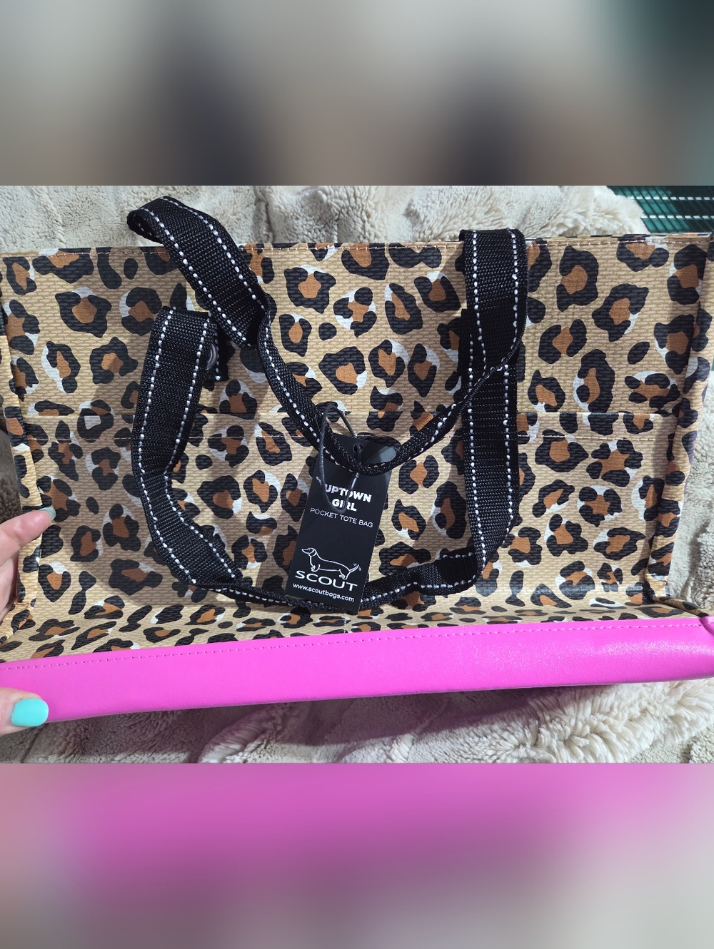 Scout Leopard CHEETAH Print Tote Pink Trim UPtown Girl Pocket bag NEW W Tags
